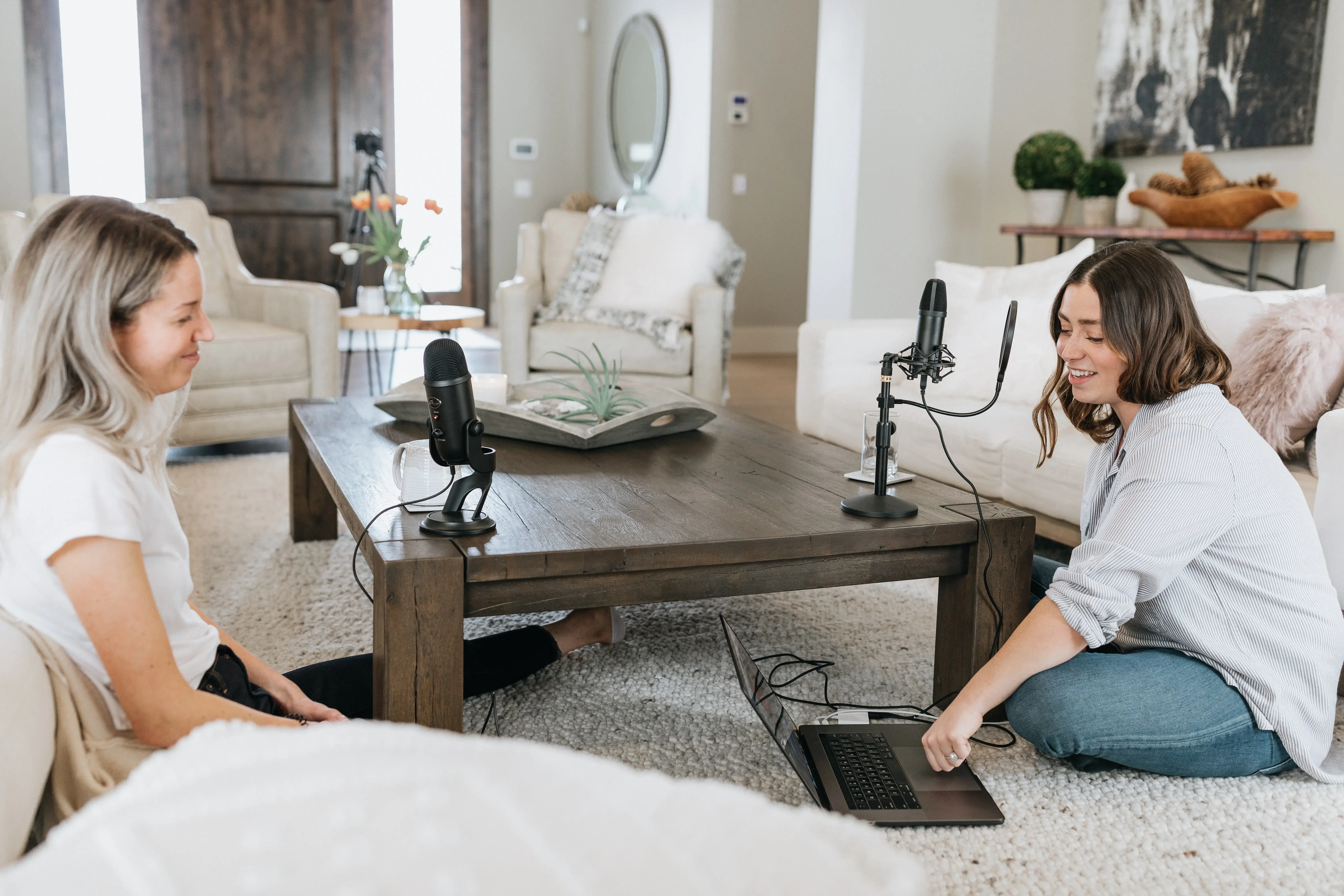 two women creating a podcast